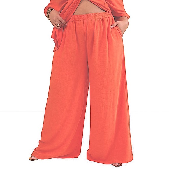 Hot Orange Pants Wide Leg Halloween Holiday Cotton Plus Size XXL Macy’s NEW - Picture 3 of 16